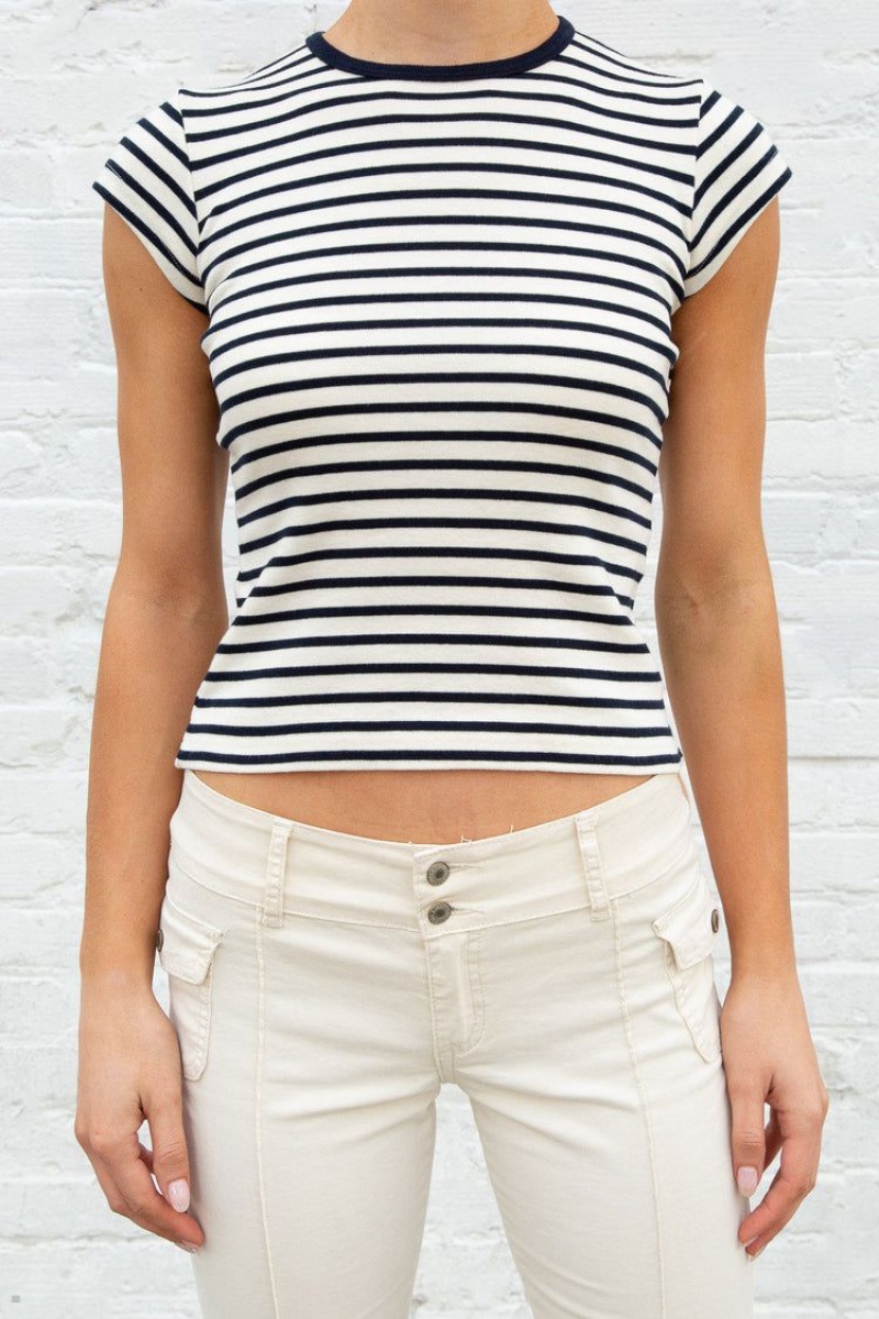 Hauts Brandy Melville Hailie Long Rayé Bleu Marine Blanche | GAY-69602136